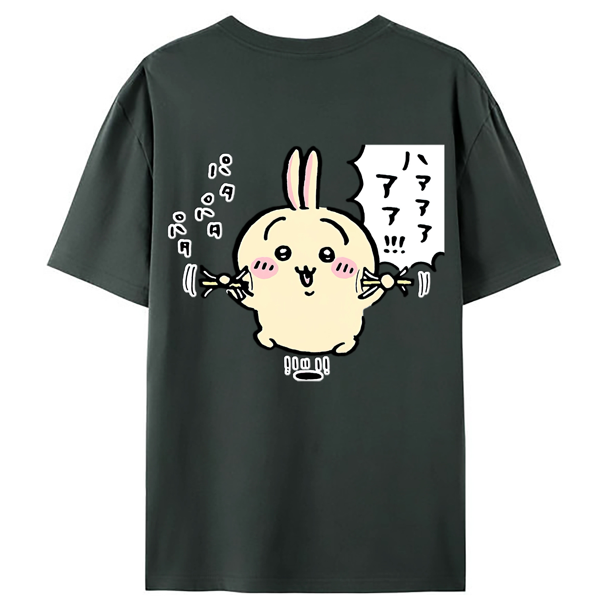 （画像用） ちいかわ うさぎ Chii-kawa usagi 綿100％ メンズ半袖Tシャツ（バックプリント） 通気性